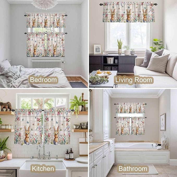 Kitchen Curtains Tiers and Valance Set of 3, Easter Light Filtering Window - Image 7