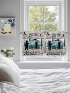 Farmhouse Bear Camper Van Tree Window Valance Curtains, Vintage Wood Grain - Image 4