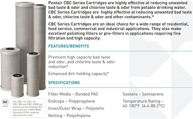 Pentair Pentek CBC-10 Carbon Water Filter, Under Sink Carbon Block Replacement - Image 6