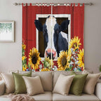 Cow Sunflowers Living Room Curtains 96 Inch Length, Window Curtains Tab Top - Image 3