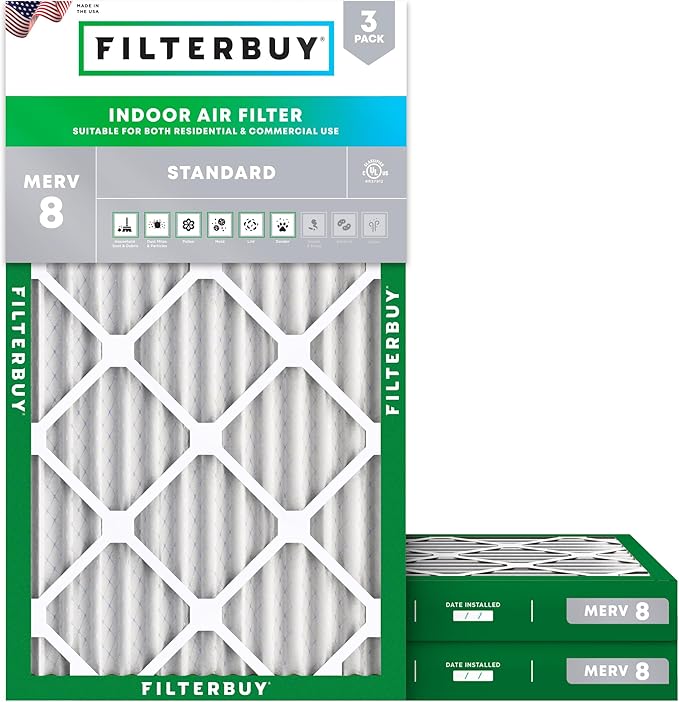 Filterbuy 12x20x2 Air Filter MERV 8 Essential Dust & Allergy Defense, by Filterbuy