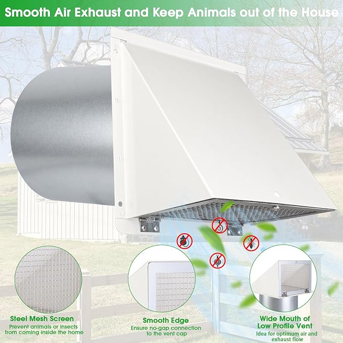 12 Inch Hooded Wall Vent with Screen and Damper, Outdoor Wall Exhaust Cover Cap - Image 3
