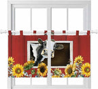 Cows Sunflowers Kitchen Curtains 24 Inch Length, Small Window Curtains Tab Top by Unknown