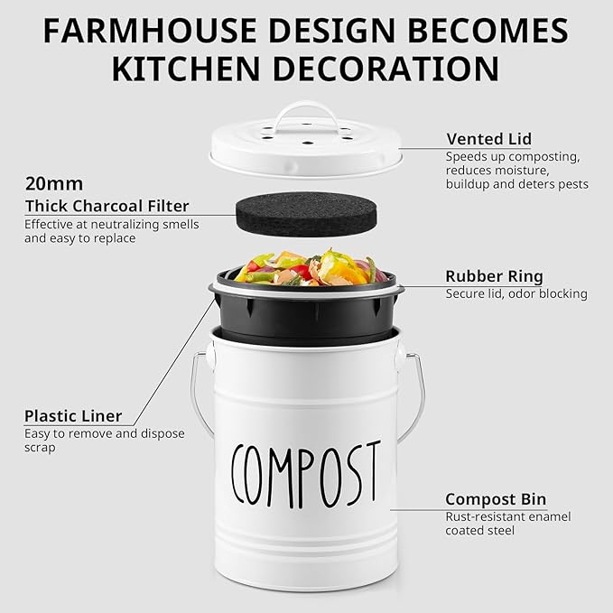 Kitchen Compost Bin, 1 Gallon Countertop Compost Bin - Image 4