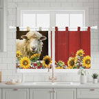 Sheep Flowers Kitchen Curtains 24 Inch Length, Small Window Curtains Tab Top - Image 3