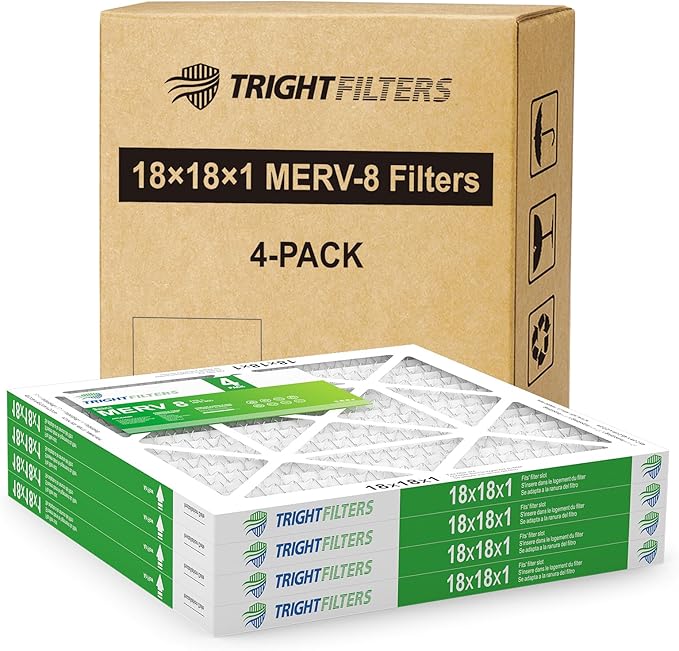 18x18x1 Air Filter 4 Pack, Durable MERV 8 Pleated Home HVAC AC Furnace Filters by TrightFilters