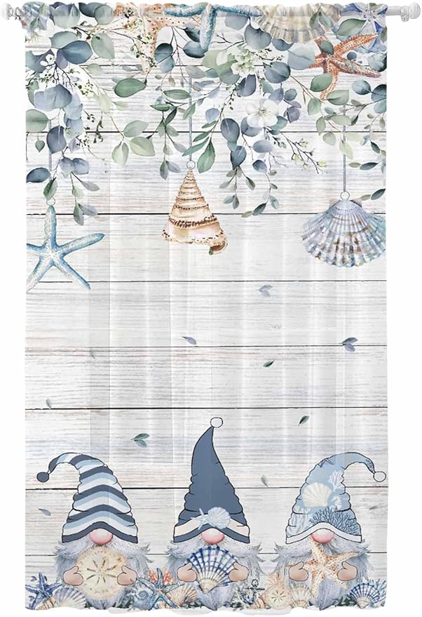 Sheer Curtains 108 Inches Long, Coastal Eucalyptus Leaf Semi Sheer Curtains by Unknown