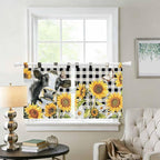 Retro Sunflowers Kitchen Curtains 24 Inch Length, Small Window Curtains Tab Top - Image 2