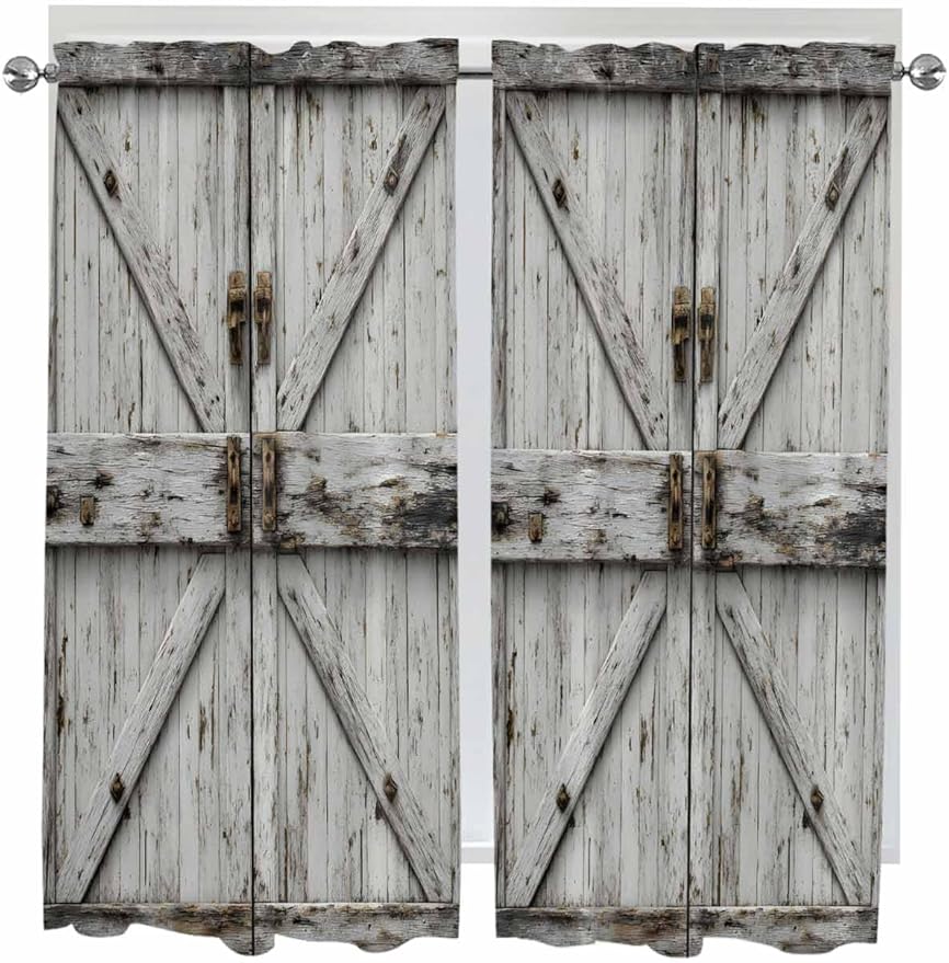 Vintage Gate Bedroom Curtains 63 Inches length, Farmhouse Wooden Grain Shabby by Unknown
