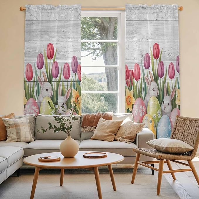 Easter Window Curtains 72 Inch Long 2 Panel Set, Rod Pocket Long Curtains & - Image 3