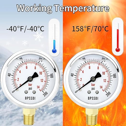 0-200 Psi Glycerin Liquid Filled Low Pressure Gauge, 2.5" Dial Size, 1/4" G - Image 6