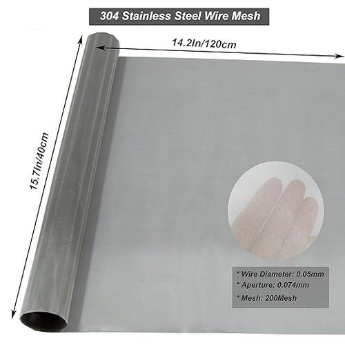 304 Stainless Steel Mesh 200Mesh, 15.7"x47.2" Metal Mesh Screen, Woven Fine - Image 2
