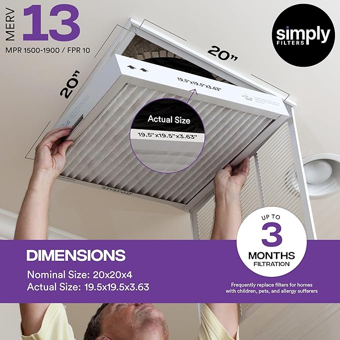 Simply 20x20x4 Air Filter, MERV 13, 4 Pack, Furnace Air Filter - Image 3