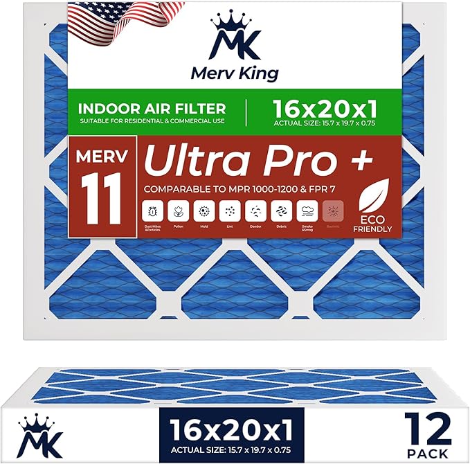 MervKing 16x20x1 Air Filter Actual Size: 15.7" x 19.7" x 0.75" MERV 11 MPR by MervKing