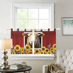 Sheep Sunflower Kitchen Curtains 24 Inch Length, Small Window Curtains Tab Top - Image 2