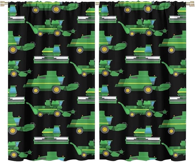 Kids Agriculture Machine Window Curtains, Farm Equipment Tractors Transport by SHElifestyle