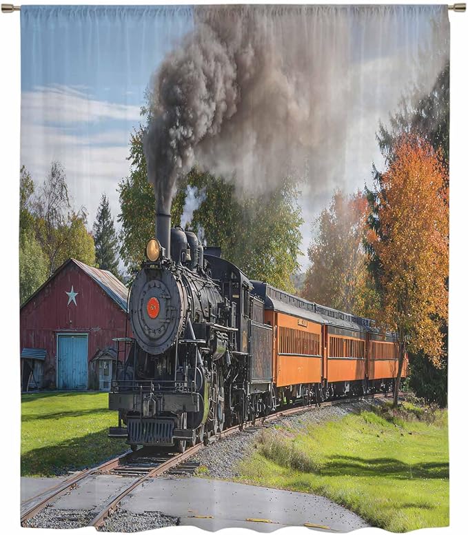 Steam Train Sheer Curtains 108 Inch Length Railroad Country Barn Rustic Trees - Image 6