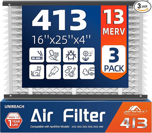 3 Pack 413 Replacement Air Filter, MERV 13, Actual Size: 16"x28"x4", Nominal by UNIREACH