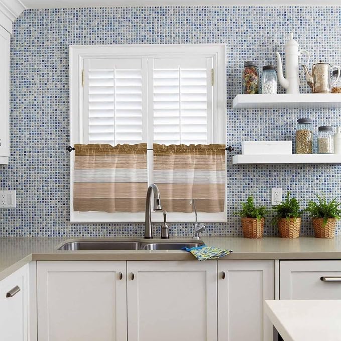 Retro Farm Wood Board Window Valance Curtains, 2 Panel - Image 8