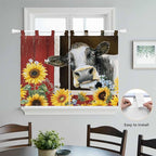 Cows Sunflowers Kitchen Curtains 45 Inch Length, Short Cafe Window Curtains Tab - Image 4