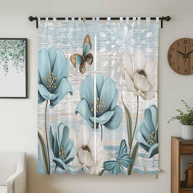 Spring Floral Living Room Curtains 84 Inch Length, Window Curtains Tab Top - Image 2