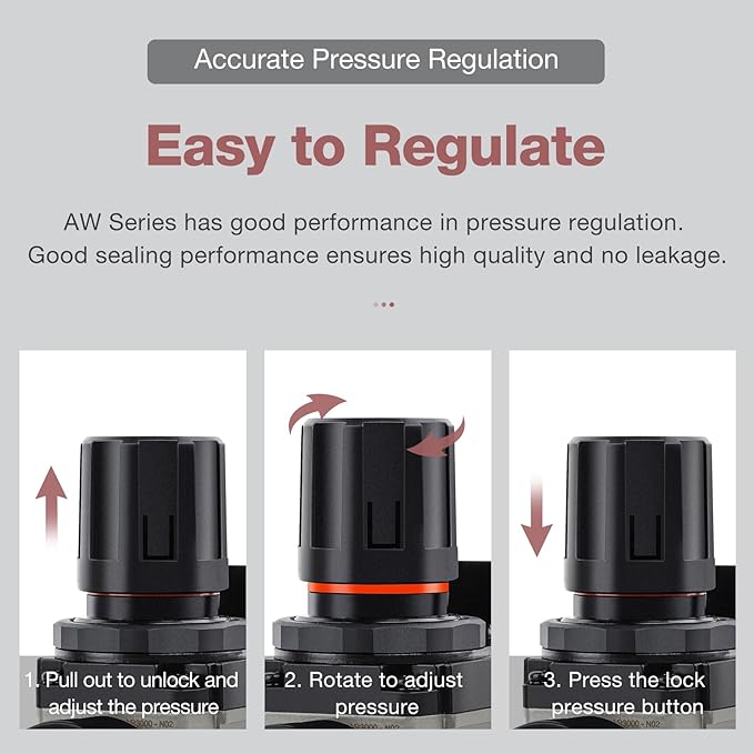 SNS 1/4''NPT Compressed Air Compressor Pressure Filter Regulator Piggyback Combo - Image 2