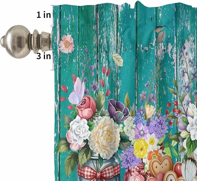 Kitchen Curtains Tiers and Valance Set of 3, Spring Flowers Light Filtering - Image 5