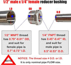 2 Pcs 304 Stainless Steel Reducer Hex Bushing, 1/2" Male NPT to 1/4" Female - Image 2