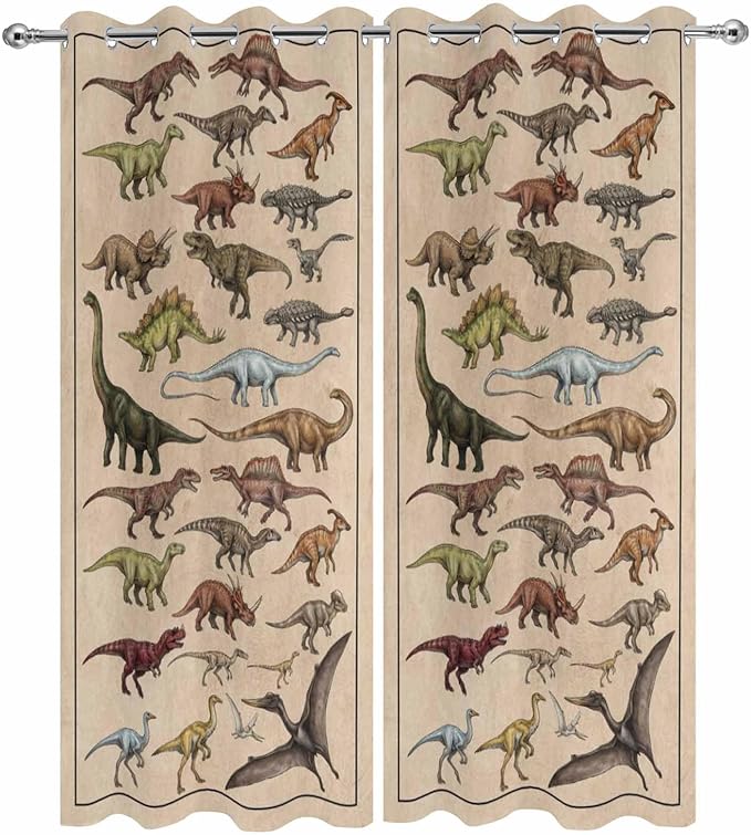 Vintage Outdoor Curtains for Patio Dinosaurs Biographies Retro Waterproof - Image 9