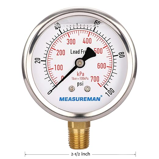 MEASUREMAN Lead-Free Pressure Gauge, 2-1/2inch Dial, Glycerin Filled, - Image 3