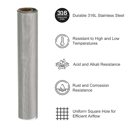PATIKIL 40" L x 10" W Woven Wire Mesh, 120 Mesh 316L Stainless Steel Air Vent - Image 3