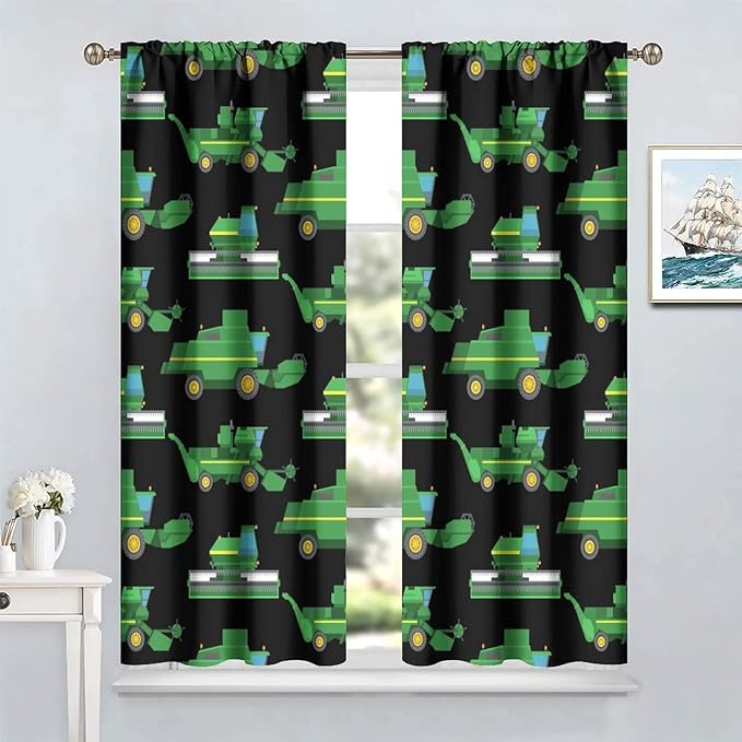 Kids Agriculture Machine Window Curtains, Farm Equipment Tractors Transport - Image 2