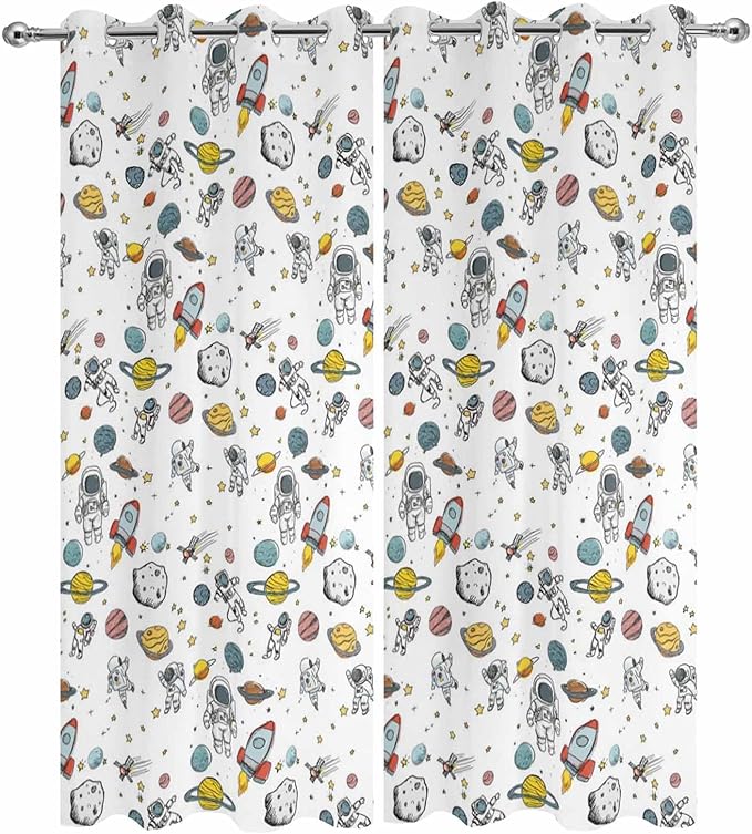 Cartoon Space Outdoor Curtains for Patio Astronauts Spacecraft Rockets - Image 9