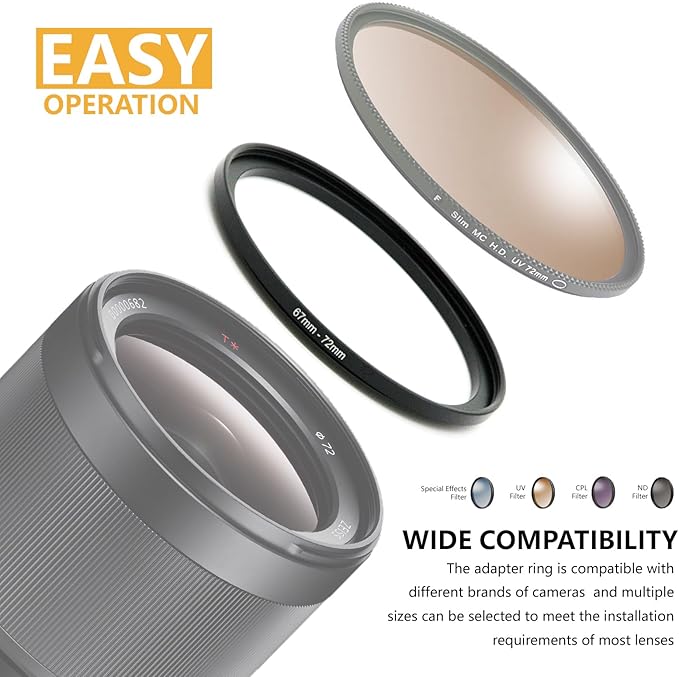 82mm to 62mm Step Up Ring Filter Adapter Black Metal Step up Adapter Rings - Image 5