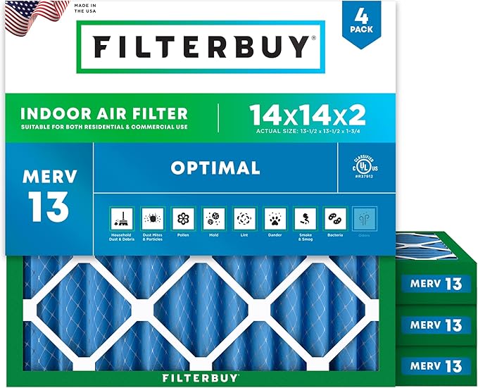 Filterbuy 14x14x2 Air Filter MERV 13 Optimal Smoke & Allergy Defense, by Filterbuy