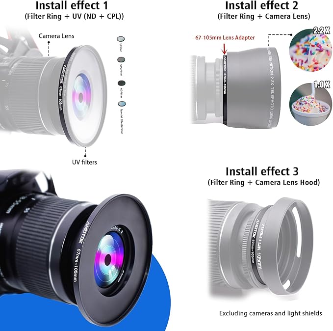 67mm Lens to 105mm Camera Lens Adapter, 67mm-105mm Filter Step up Rings - Image 5