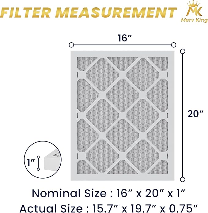 MervKing 16x20x1 Air Filter Actual Size: 15.7" x 19.7" x 0.75" MERV 8 MPR - Image 2