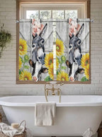 Farmhouse Kitchen Curtains 45 Inches length, Watercolor Sunflowers Animals - Image 7