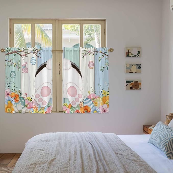 Easter Kitchen Tier Curtains 45 Inch Long 2 Panel Set, Rod Pocket Short Window - Image 4