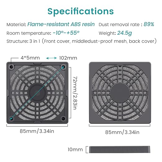 Wathai 80MM PC Fan Dust Filter Cover Computer Mess 4 Pack - Image 2