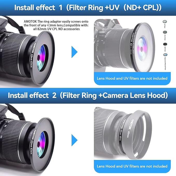 43mm to 82mm Lens adapter/43mm Lens to 82mm Camera Filters Ring Compatible All - Image 7