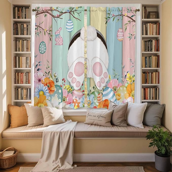 Easter Window Curtains 63 Inch Long 2 Panel Set, Rod Pocket Bedroom Curtains & - Image 3