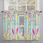 Happy Easter Tier Curtains 45 Inches Long, Spring Bunny Eggs Flower Teal Wood - Image 2
