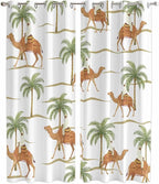 2 Panel Kitchen Cafe Curtains, Desert Camels Sunlight Filtering Nature Air by Hokiten