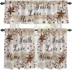 Kitchen Curtains Tiers and Valance Set of 3, Texas Star Brown Light Filtering by Anzona