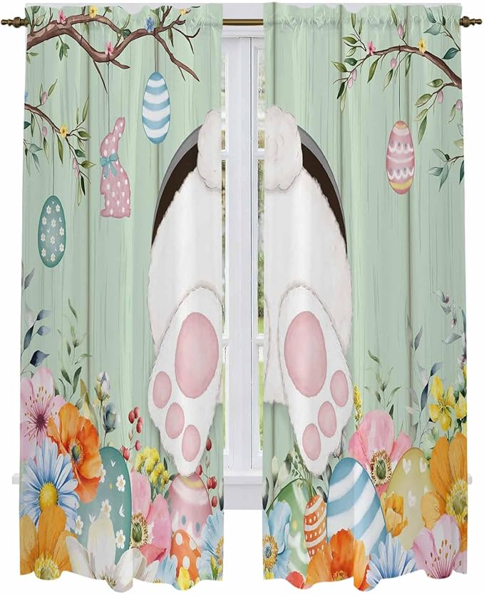 Easter Window Curtains 72 Inch Long 2 Panel Set, Rod Pocket Long Curtains & - Image 2