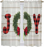 Christmas Wreaths Window Curtains 63 Inch Long 2 Panel Set, Rod Pocket Bedroom - Image 2
