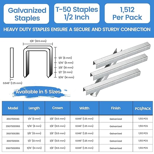 meite T-50 Staple Gun Staples, 1/2 Inch Heavy Duty Staples, Galvanized 20 Gauge - Image 2