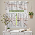 Kitchen Window Curtains Valance and Tier Set, Farmhouse Retro Wooden Barn Rod - Image 4