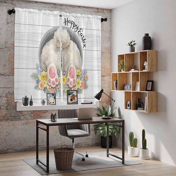 Easter Bunny Window Curtains 63 Inch Long 2 Panel Set, Rod Pocket Bedroom - Image 6
